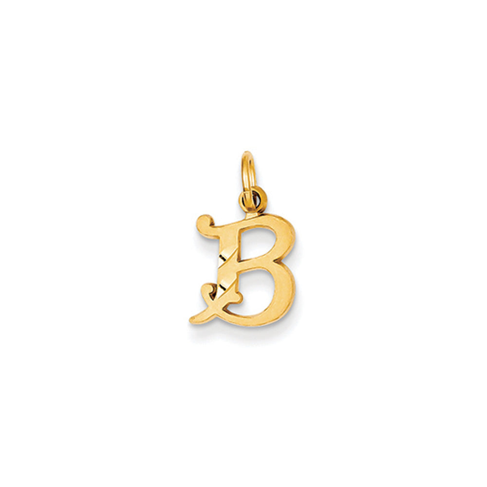 14k Yellow Gold, Isabelle Collection, Mini Letter B Initial Charm, Item P10428-B by The Black Bow Jewelry Co.