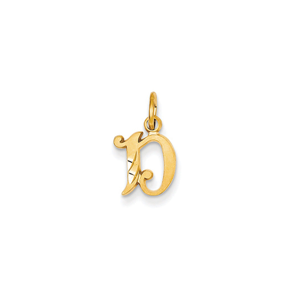 14k Yellow Gold, Isabelle Collection, Mini Letter D Initial Charm, Item P10428-D by The Black Bow Jewelry Co.