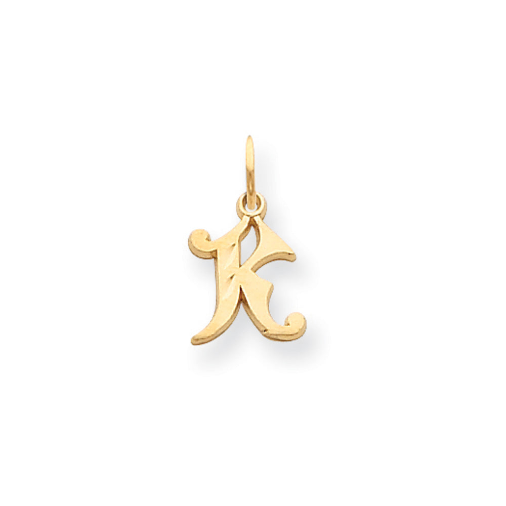 14k Yellow Gold, Isabelle Collection, Mini Letter K Initial Charm, Item P10428-K by The Black Bow Jewelry Co.