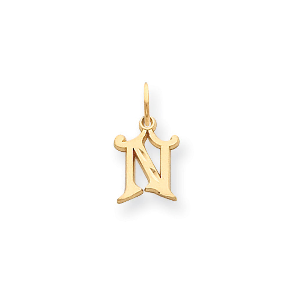 14k Yellow Gold, Isabelle Collection, Mini Letter N Initial Charm, Item P10428-N by The Black Bow Jewelry Co.