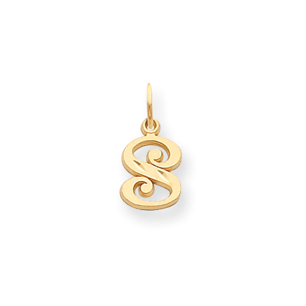 14k Yellow Gold, Isabelle Collection, Mini Letter S Initial Charm, Item P10428-S by The Black Bow Jewelry Co.