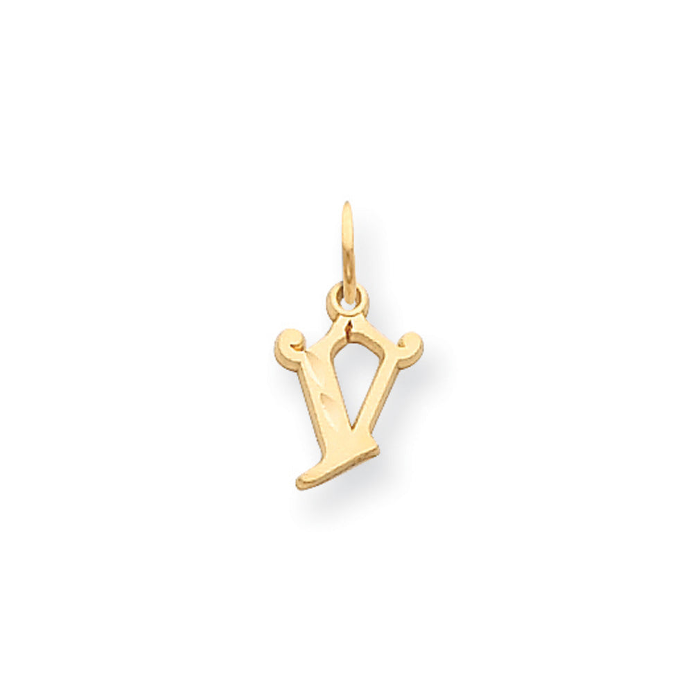 14k Yellow Gold, Isabelle Collection, Mini Letter V Initial Charm, Item P10428-V by The Black Bow Jewelry Co.