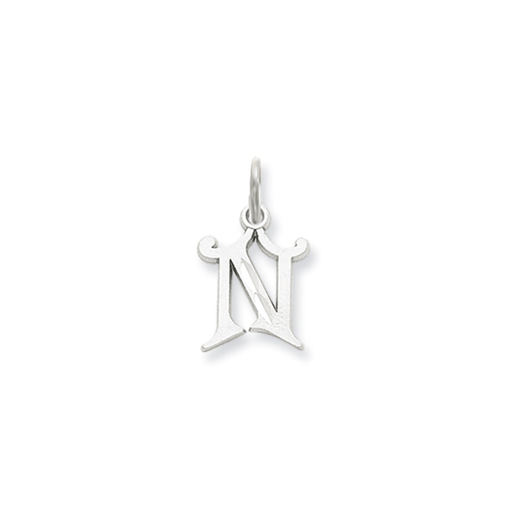 14k White Gold, Isabelle Collection, Mini Letter N Initial Charm, Item P10429-N by The Black Bow Jewelry Co.