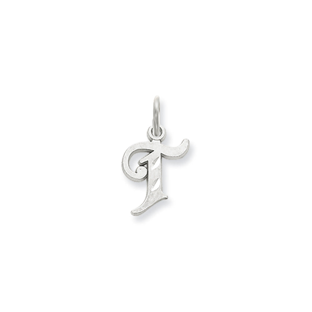 14k White Gold, Isabelle Collection, Mini Letter T Initial Charm, Item P10429-T by The Black Bow Jewelry Co.