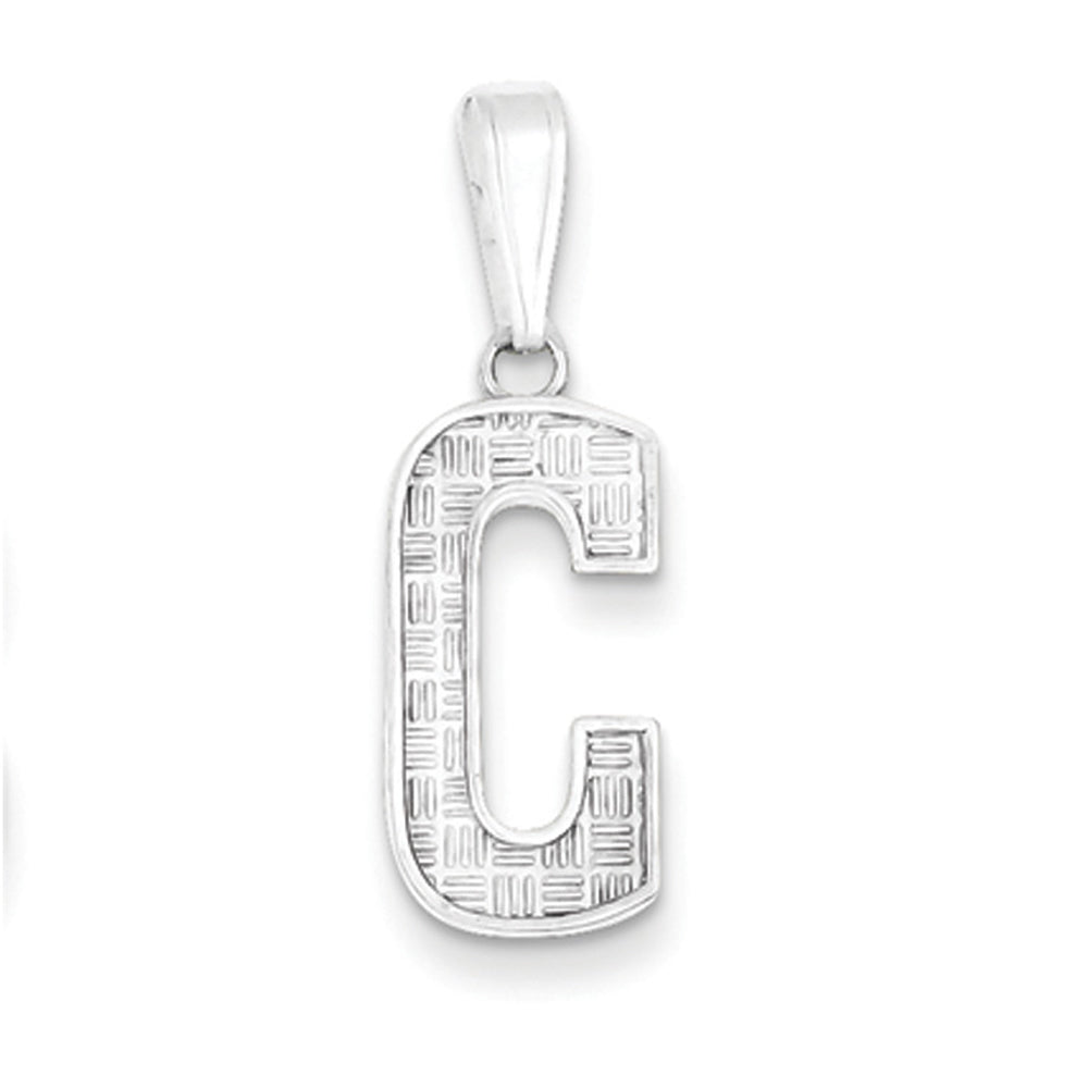 Sterling Silver, Sami Collection, Textured Block Initial C Pendant, Item P10431-C by The Black Bow Jewelry Co.
