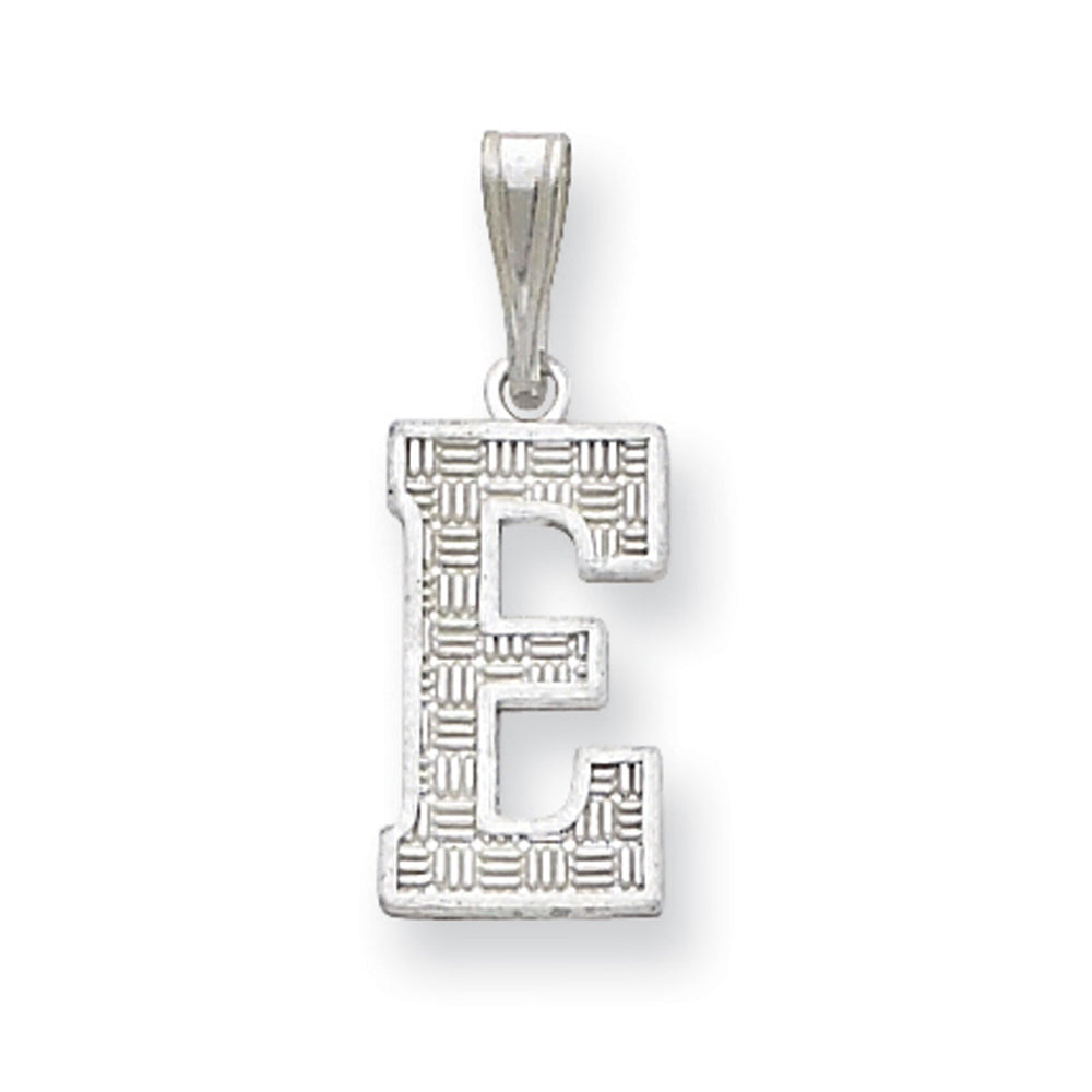 Sterling Silver, Sami Collection, Textured Block Initial E Pendant, Item P10431-E by The Black Bow Jewelry Co.