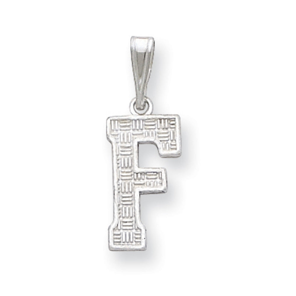 Sterling Silver, Sami Collection, Textured Block Initial F Pendant, Item P10431-F by The Black Bow Jewelry Co.