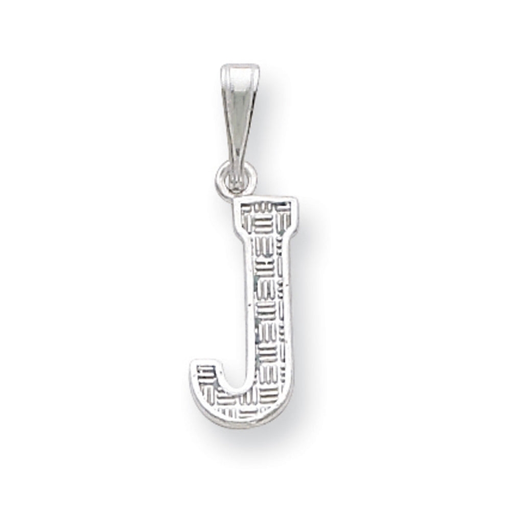 Sterling Silver, Sami Collection, Textured Block Initial J Pendant, Item P10431-J by The Black Bow Jewelry Co.