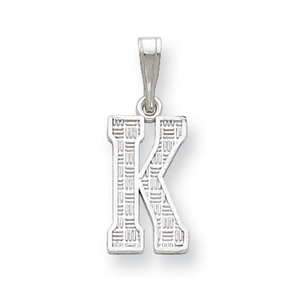 Sterling Silver, Sami Collection, Textured Block Initial K Pendant, Item P10431-K by The Black Bow Jewelry Co.