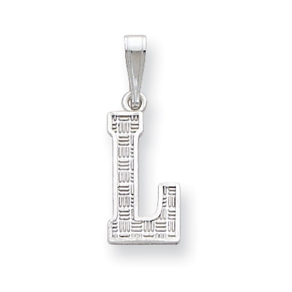 Sterling Silver, Sami Collection, Textured Block Initial L Pendant, Item P10431-L by The Black Bow Jewelry Co.