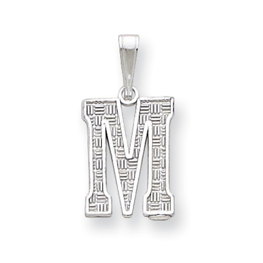 Sterling Silver, Sami Collection, Textured Block Initial M Pendant, Item P10431-M by The Black Bow Jewelry Co.