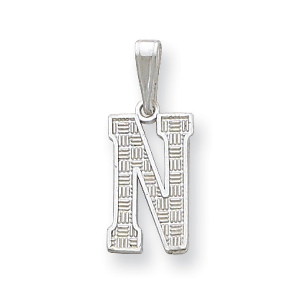 Sterling Silver, Sami Collection, Textured Block Initial N Pendant, Item P10431-N by The Black Bow Jewelry Co.