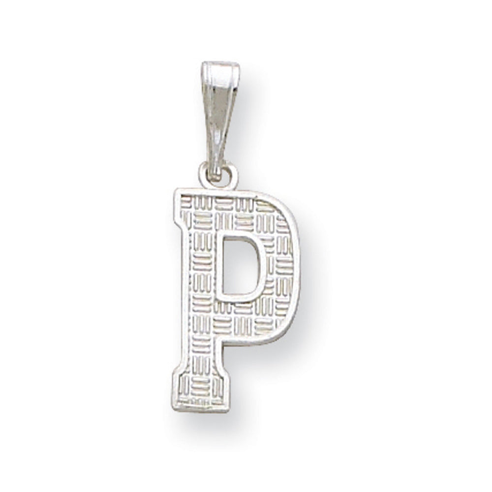 Sterling Silver, Sami Collection, Textured Block Initial P Pendant, Item P10431-P by The Black Bow Jewelry Co.
