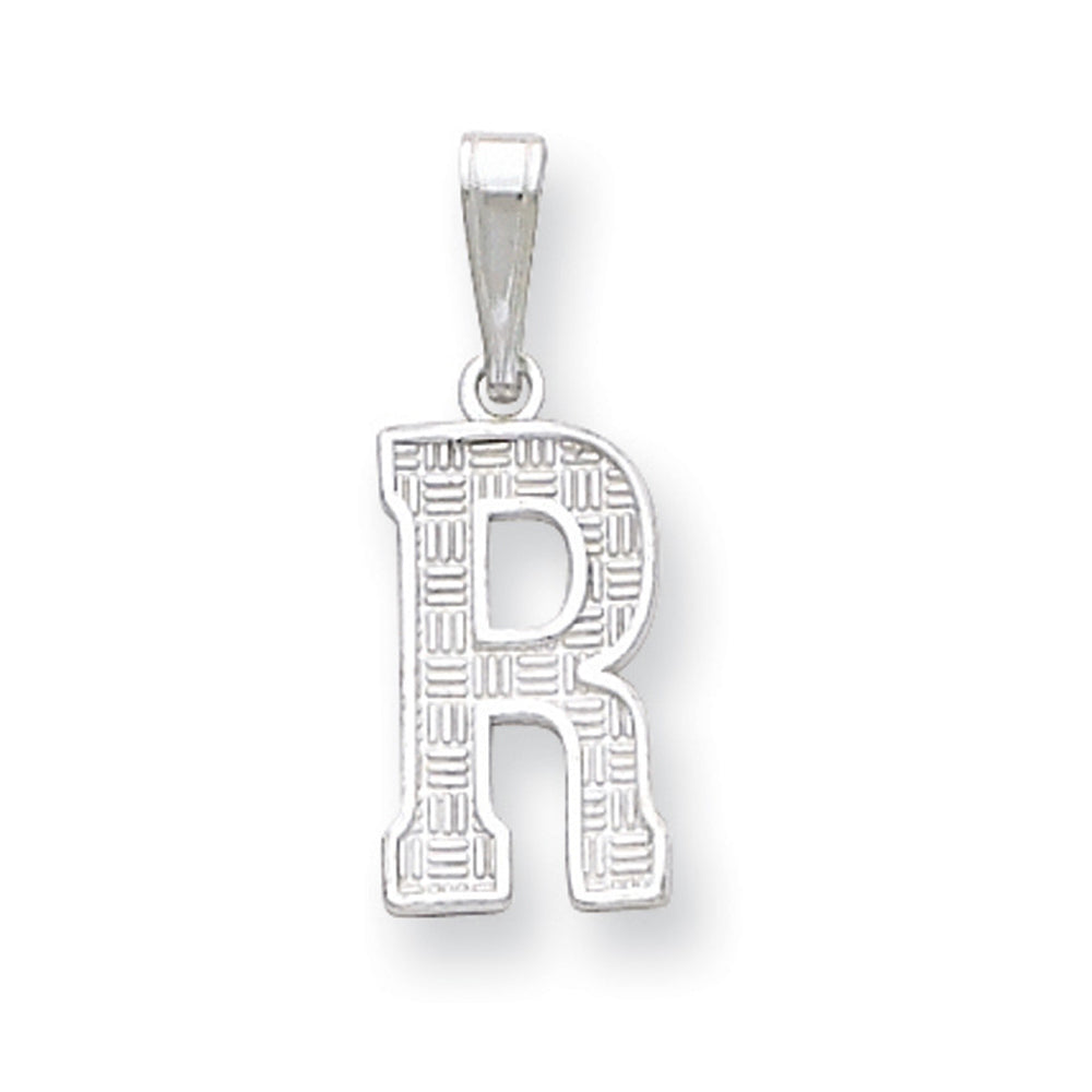 Sterling Silver, Sami Collection, Textured Block Initial R Pendant, Item P10431-R by The Black Bow Jewelry Co.