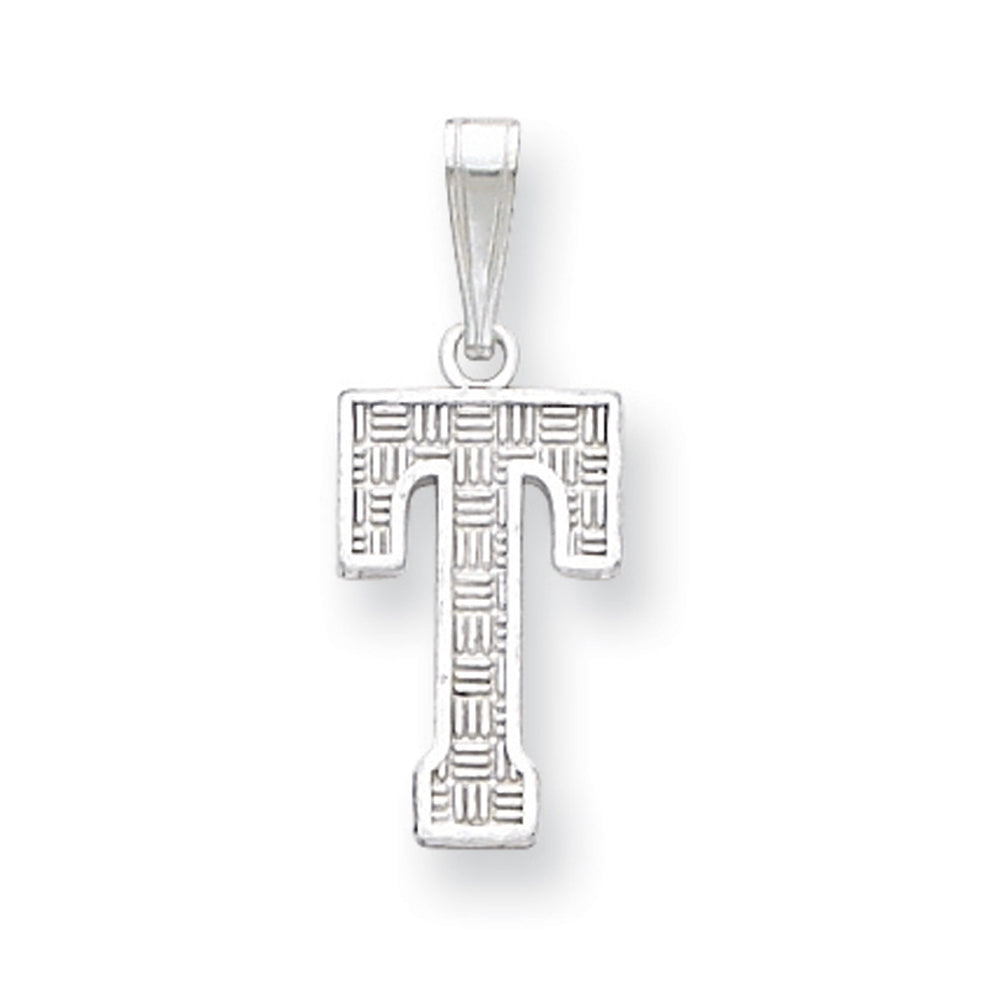 Sterling Silver, Sami Collection, Textured Block Initial T Pendant, Item P10431-T by The Black Bow Jewelry Co.