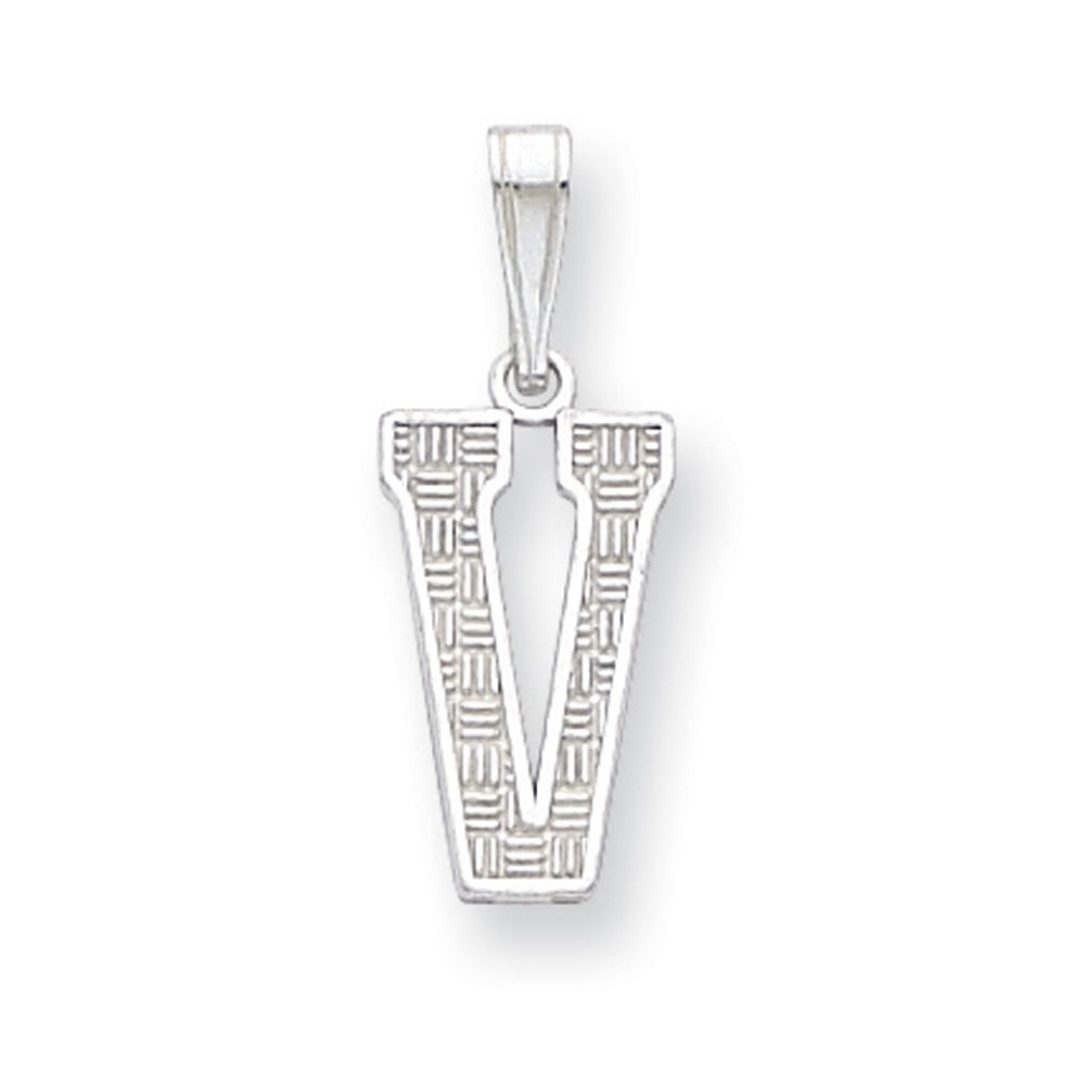 Sterling Silver, Sami Collection, Textured Block Initial V Pendant, Item P10431-V by The Black Bow Jewelry Co.