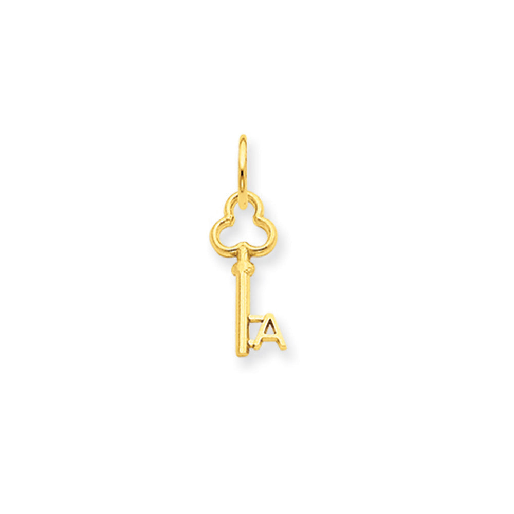 14k Yellow Gold, Hannah Collection, Mini Initial A Shamrock Key Charm, Item P10433-A by The Black Bow Jewelry Co.
