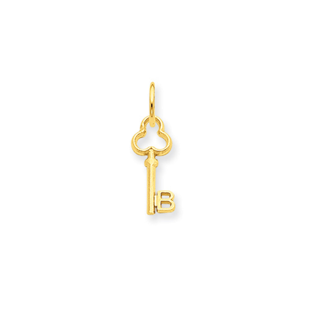 14k Yellow Gold, Hannah Collection, Mini Initial B Shamrock Key Charm, Item P10433-B by The Black Bow Jewelry Co.