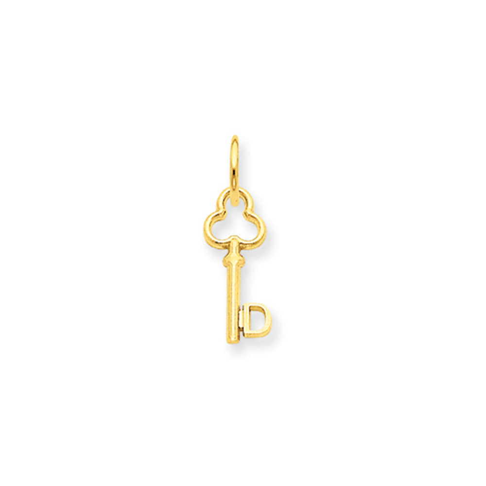 14k Yellow Gold, Hannah Collection, Mini Initial D Shamrock Key Charm, Item P10433-D by The Black Bow Jewelry Co.