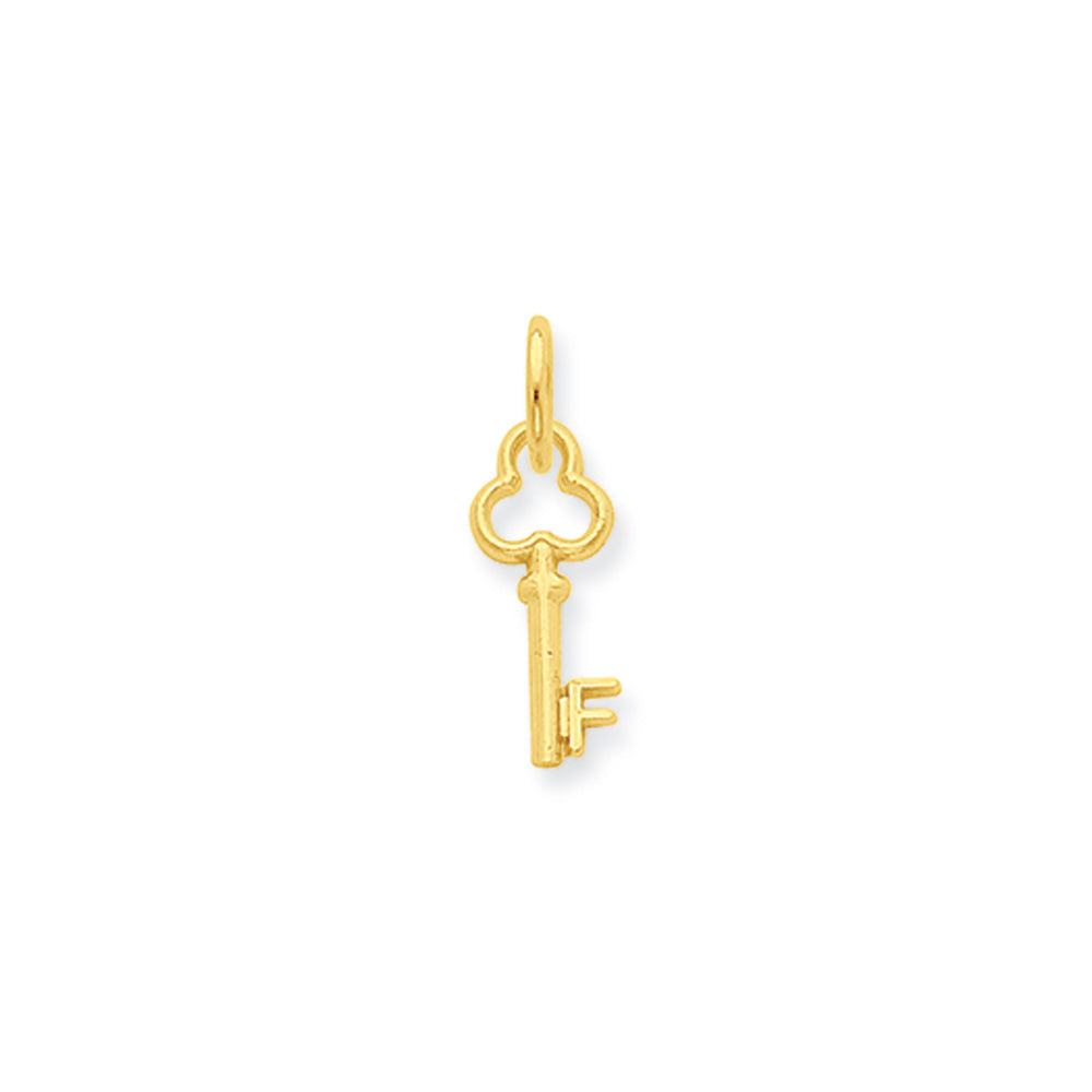 14k Yellow Gold, Hannah Collection, Mini Initial F Shamrock Key Charm, Item P10433-F by The Black Bow Jewelry Co.