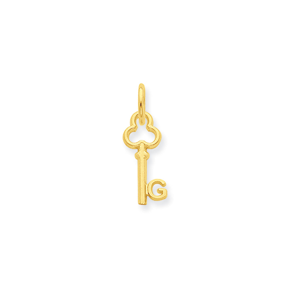14k Yellow Gold, Hannah Collection, Mini Initial G Shamrock Key Charm, Item P10433-G by The Black Bow Jewelry Co.