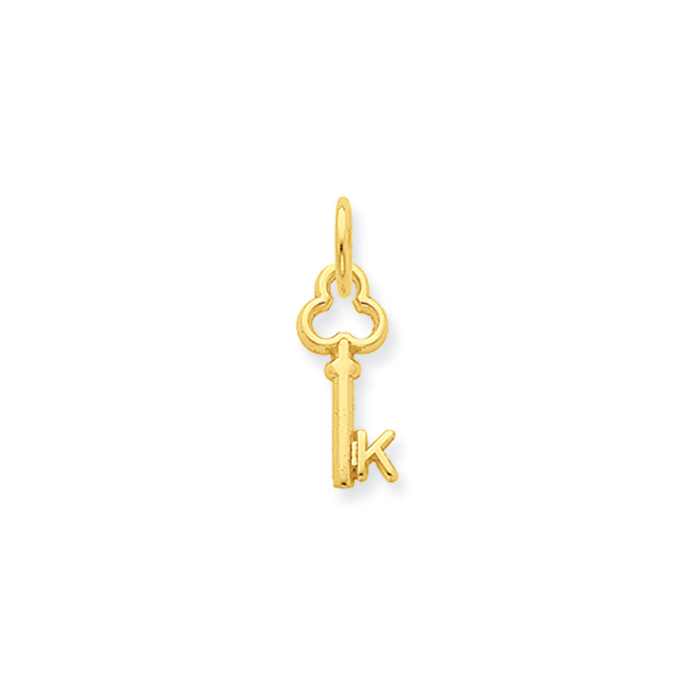 14k Yellow Gold, Hannah Collection, Mini Initial K Shamrock Key Charm, Item P10433-K by The Black Bow Jewelry Co.