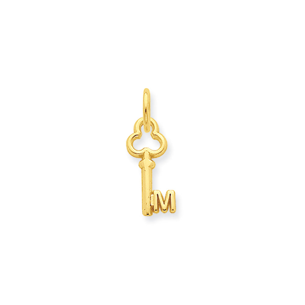 14k Yellow Gold, Hannah Collection, Mini Initial M Shamrock Key Charm, Item P10433-M by The Black Bow Jewelry Co.