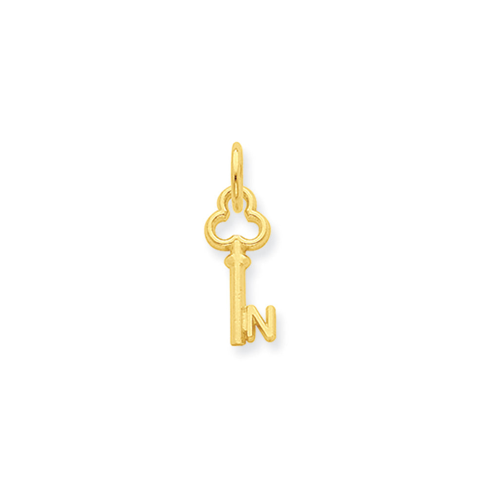 14k Yellow Gold, Hannah Collection, Mini Initial N Shamrock Key Charm, Item P10433-N by The Black Bow Jewelry Co.