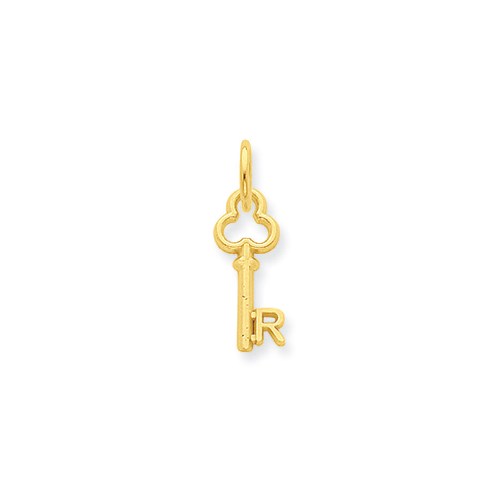 14k Yellow Gold, Hannah Collection, Mini Initial R Shamrock Key Charm, Item P10433-R by The Black Bow Jewelry Co.