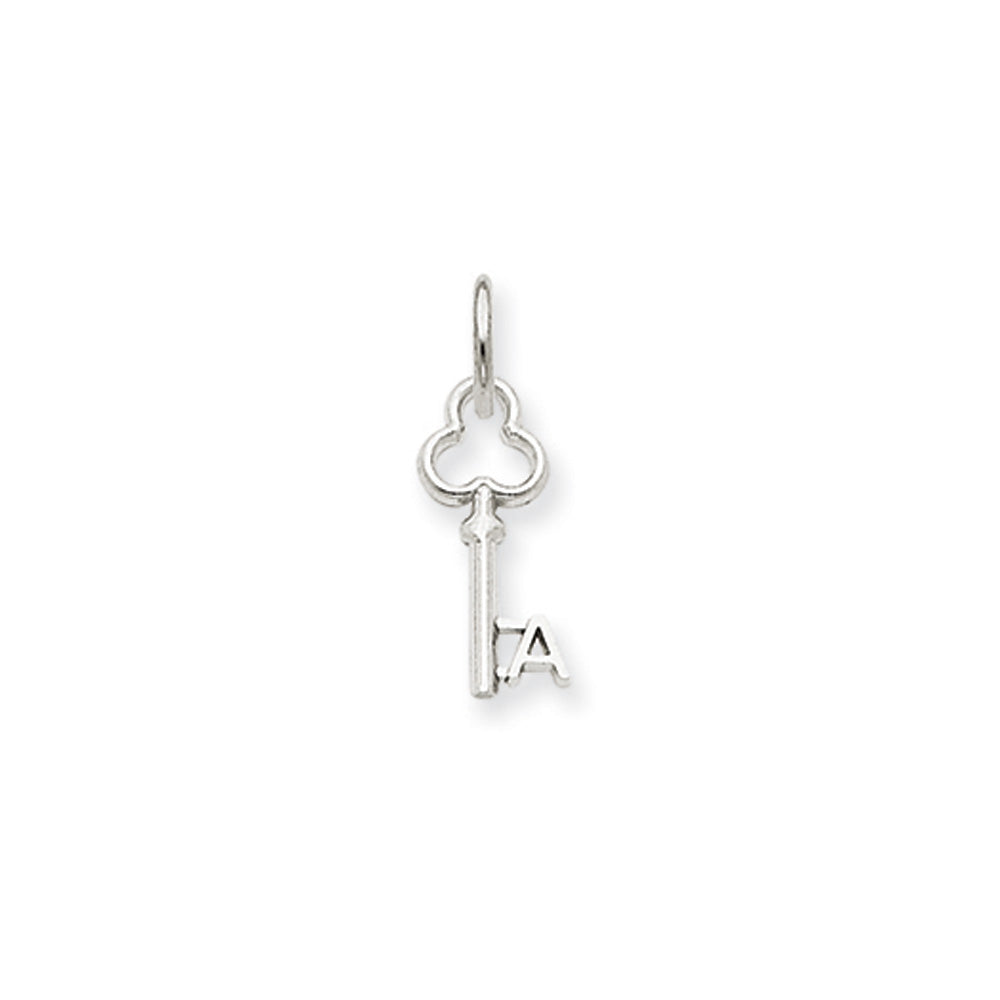 14k White Gold, Hannah Collection, Mini Initial A Shamrock Key Charm, Item P10434-A by The Black Bow Jewelry Co.
