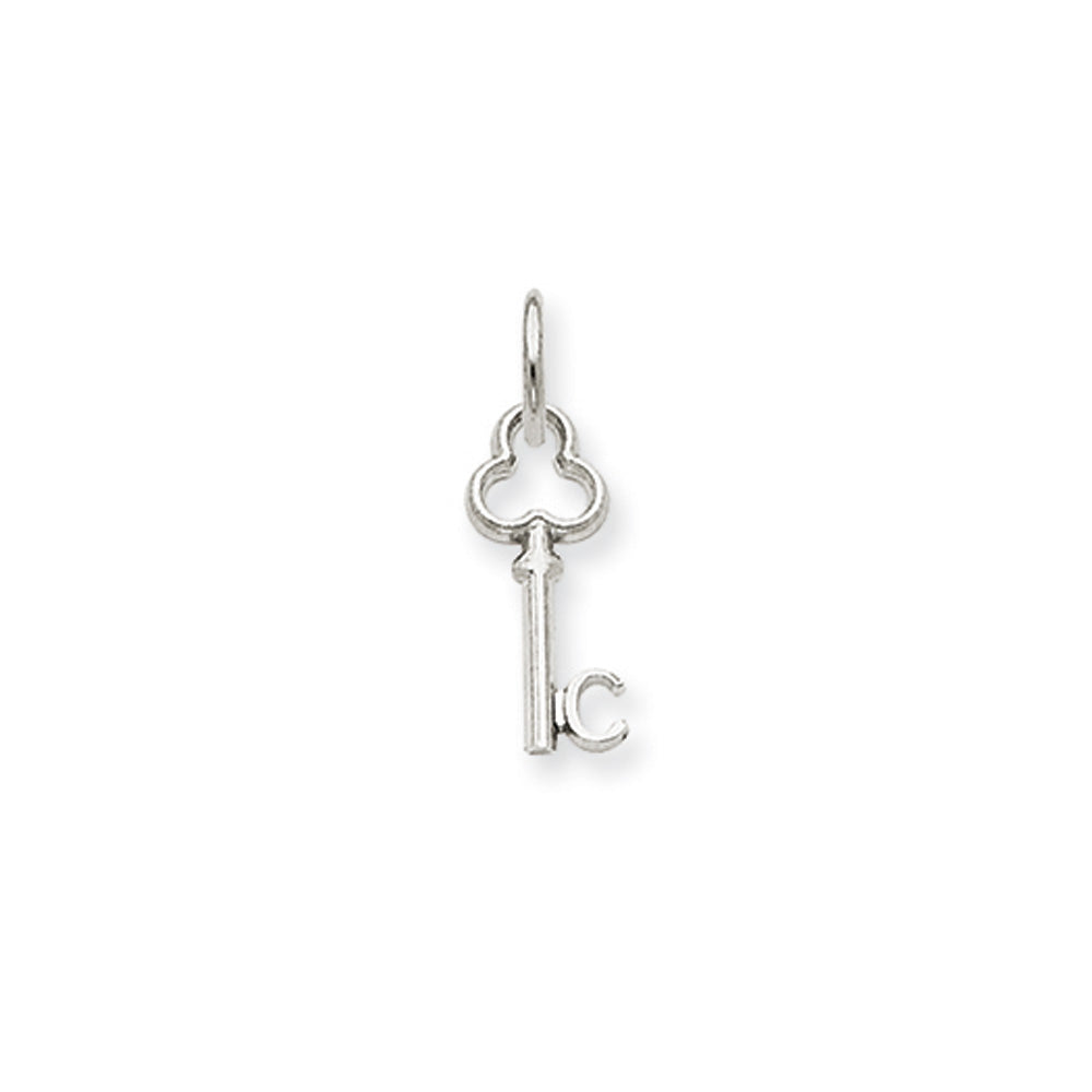 14k White Gold, Hannah Collection, Mini Initial C Shamrock Key Charm, Item P10434-C by The Black Bow Jewelry Co.