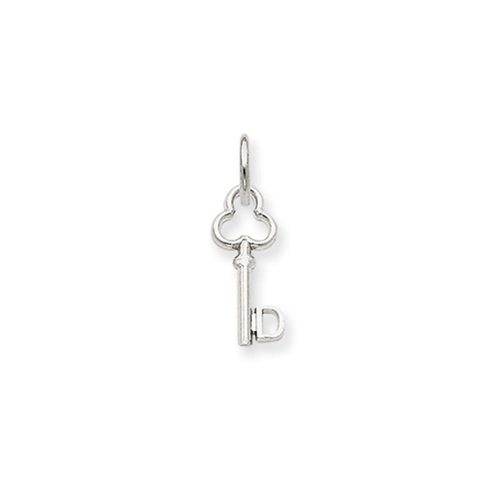 14k White Gold, Hannah Collection, Mini Initial D Shamrock Key Charm, Item P10434-D by The Black Bow Jewelry Co.