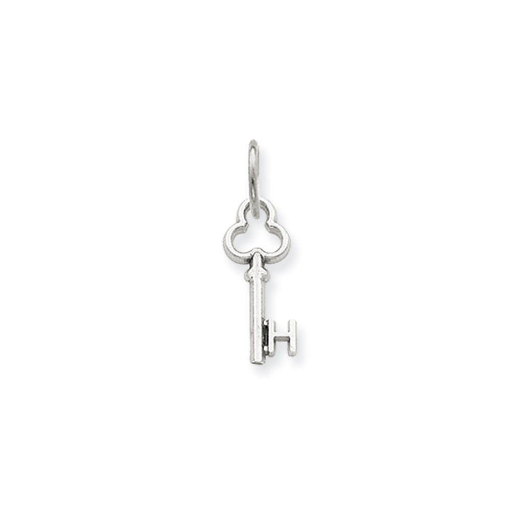 14k White Gold, Hannah Collection, Mini Initial H Shamrock Key Charm, Item P10434-H by The Black Bow Jewelry Co.