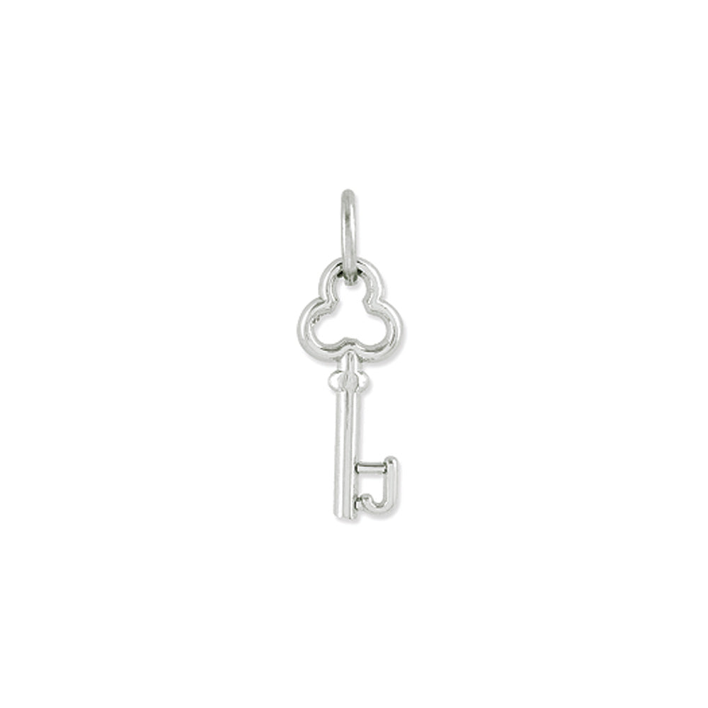 14k White Gold, Hannah Collection, Mini Initial J Shamrock Key Charm, Item P10434-J by The Black Bow Jewelry Co.