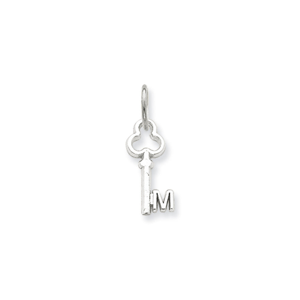 14k White Gold, Hannah Collection, Mini Initial M Shamrock Key Charm, Item P10434-M by The Black Bow Jewelry Co.