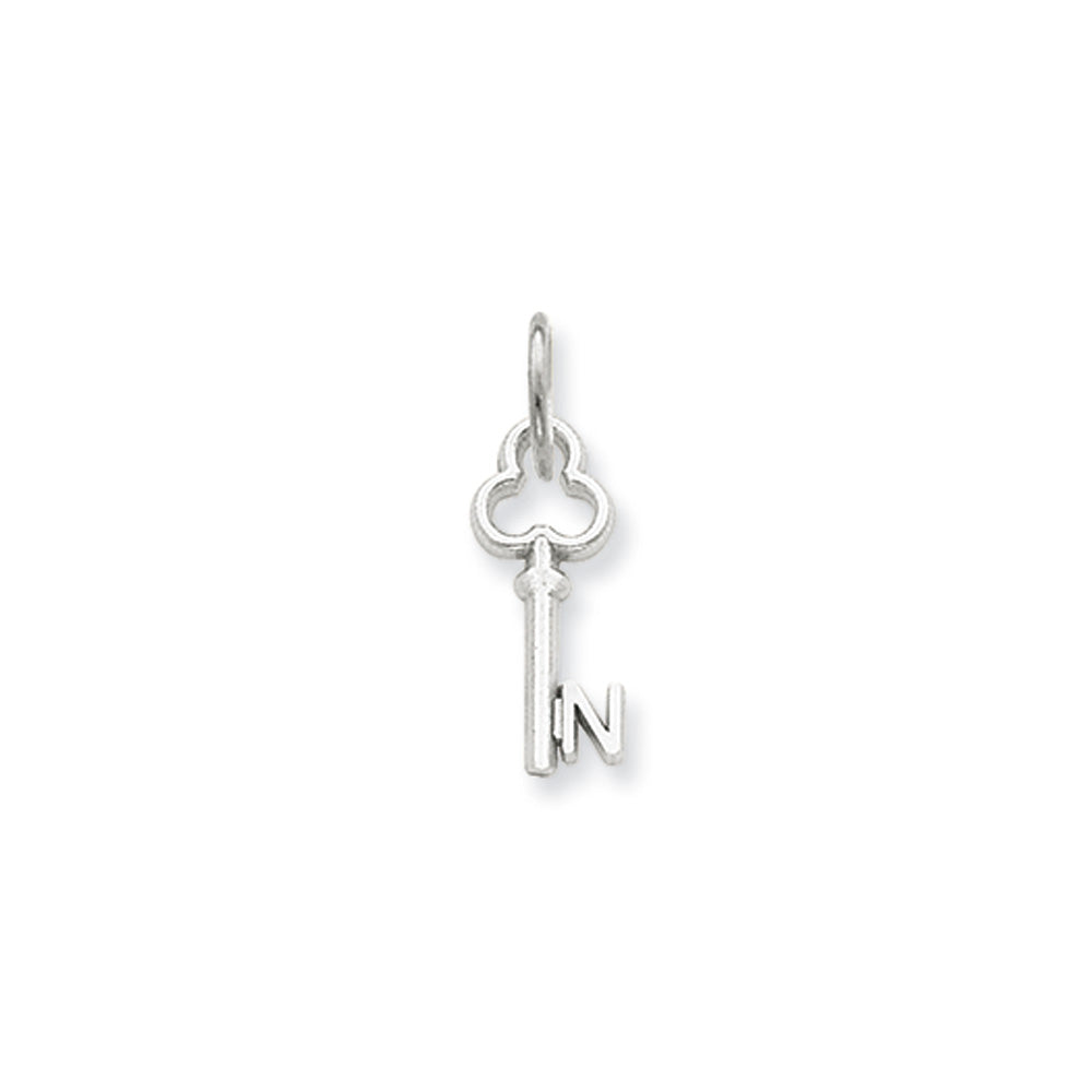 14k White Gold, Hannah Collection, Mini Initial N Shamrock Key Charm, Item P10434-N by The Black Bow Jewelry Co.