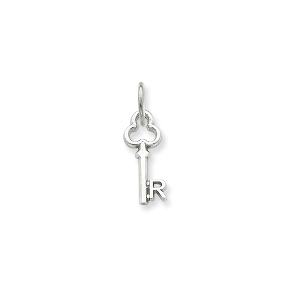 14k White Gold, Hannah Collection, Mini Initial R Shamrock Key Charm, Item P10434-R by The Black Bow Jewelry Co.