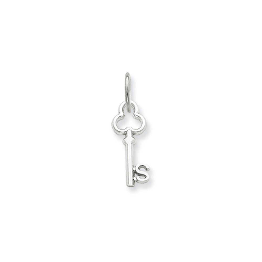 14k White Gold, Hannah Collection, Mini Initial S Shamrock Key Charm, Item P10434-S by The Black Bow Jewelry Co.