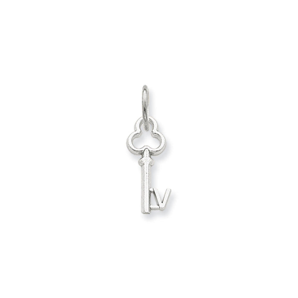 14k White Gold, Hannah Collection, Mini Initial V Shamrock Key Charm, Item P10434-V by The Black Bow Jewelry Co.