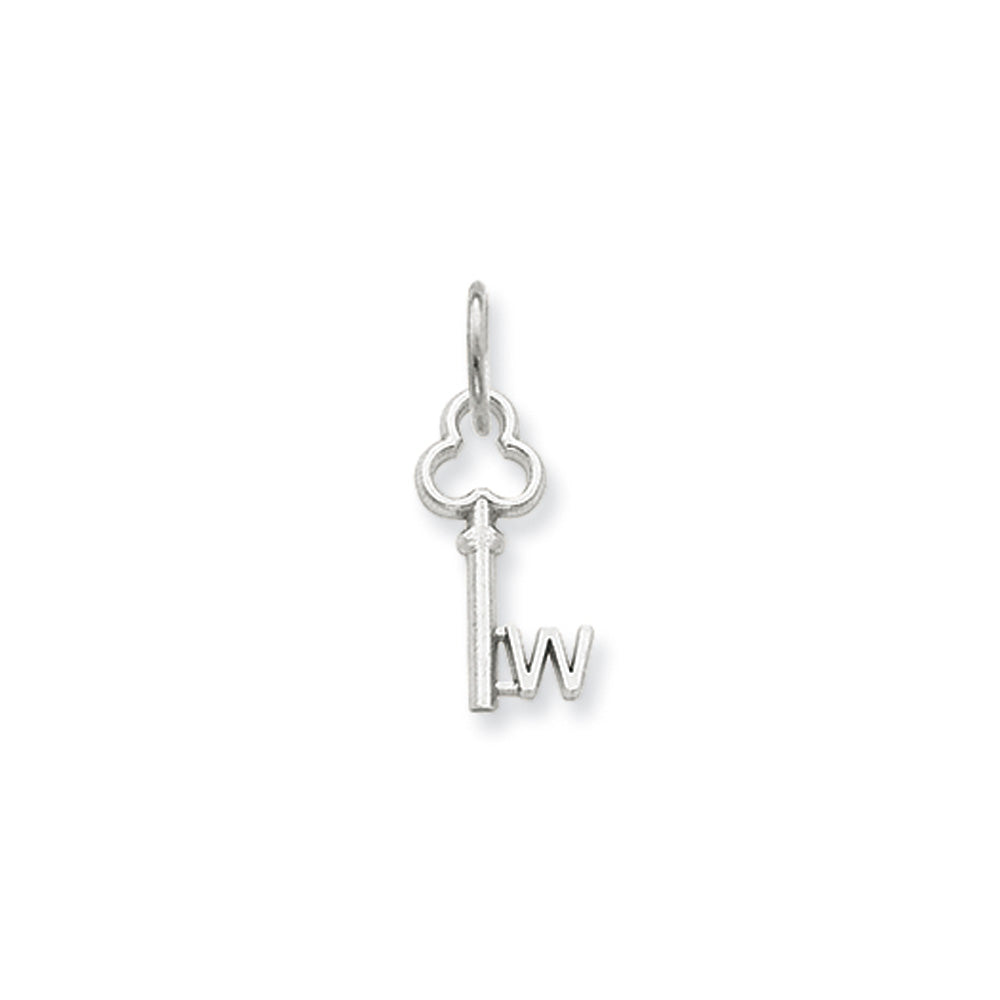 14k White Gold, Hannah Collection, Mini Initial W Shamrock Key Charm, Item P10434-W by The Black Bow Jewelry Co.