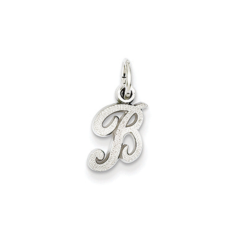 14k White Gold, Sadie Collection, Mini Satin Script Initial B Charm, Item P10435-B by The Black Bow Jewelry Co.