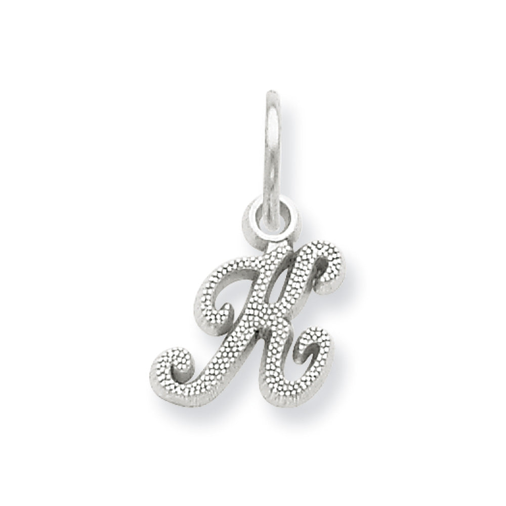 14k White Gold, Sadie Collection, Mini Satin Script Initial K Charm, Item P10435-K by The Black Bow Jewelry Co.