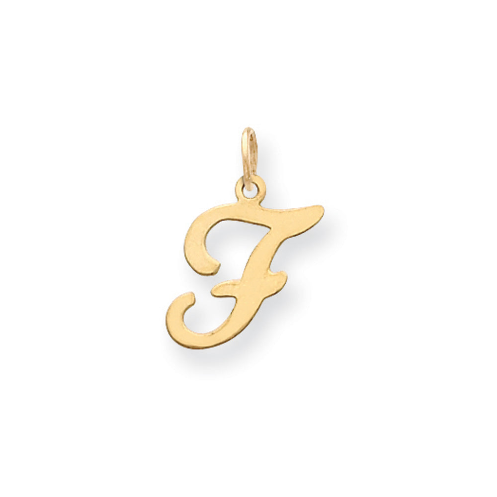 14k Yellow Gold, Sophia Collection, Small Script Initial F Pendant, Item P10436-F by The Black Bow Jewelry Co.