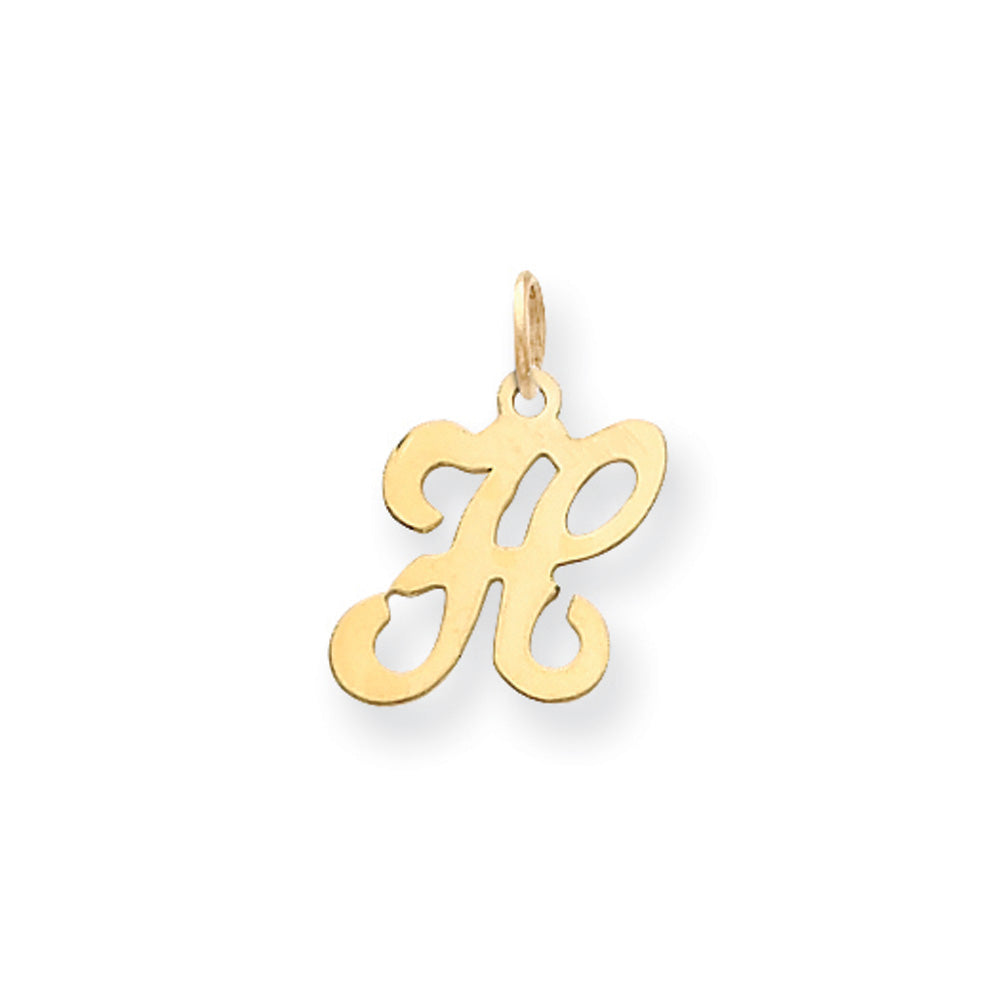 14k Yellow Gold, Sophia Collection, Small Script Initial H Pendant, Item P10436-H by The Black Bow Jewelry Co.