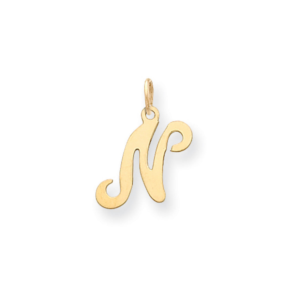 14k Yellow Gold, Sophia Collection, Small Script Initial N Pendant, Item P10436-N by The Black Bow Jewelry Co.