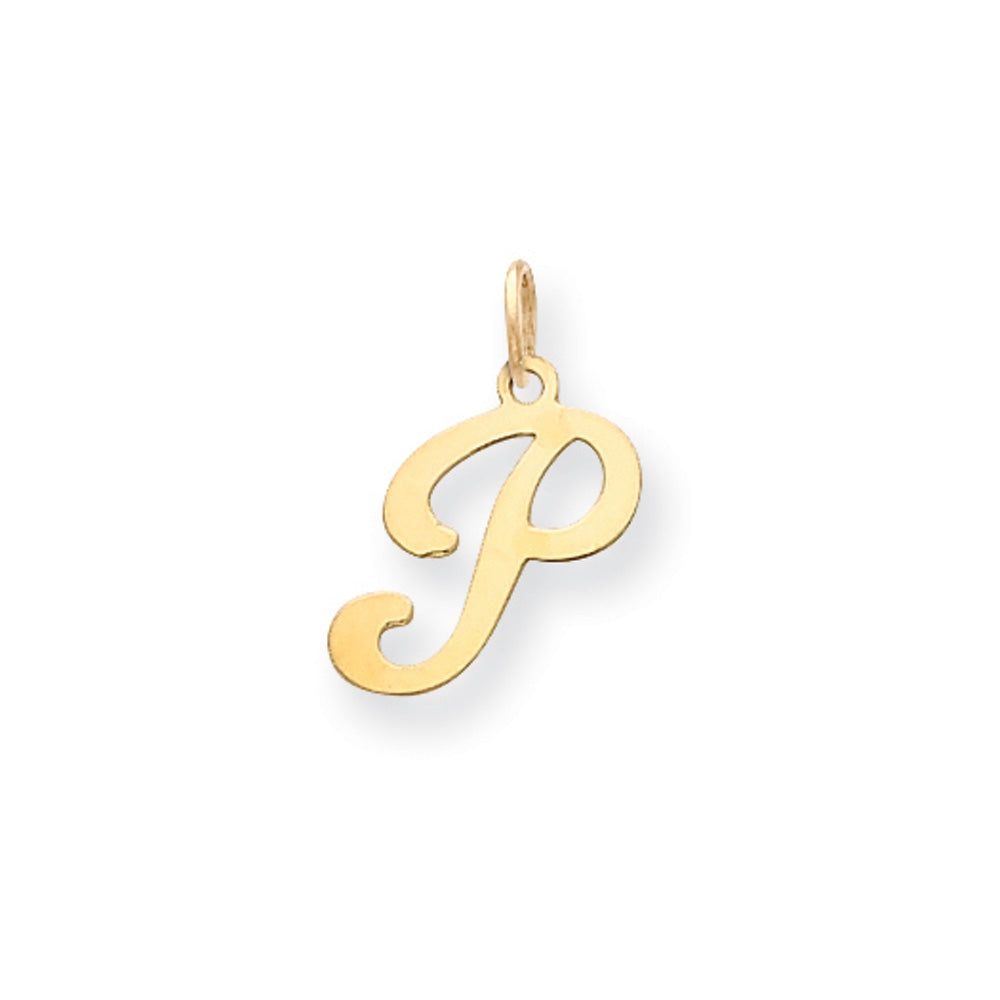 14k Yellow Gold, Sophia Collection, Small Script Initial P Pendant, Item P10436-P by The Black Bow Jewelry Co.