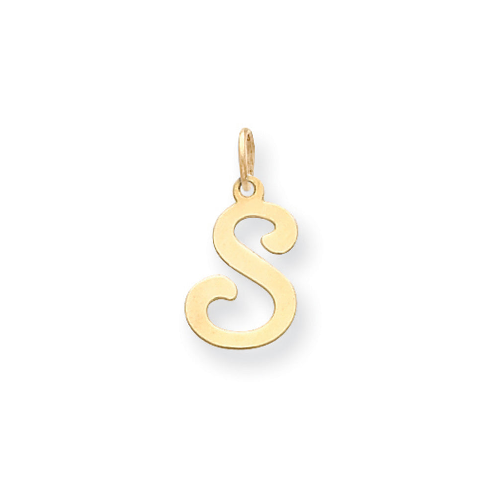 14k Yellow Gold, Sophia Collection, Small Script Initial S Pendant, Item P10436-S by The Black Bow Jewelry Co.