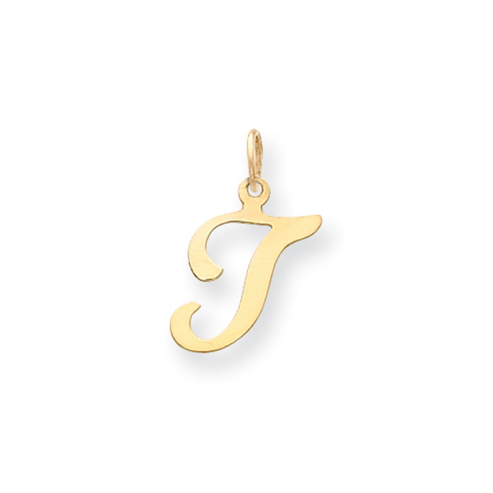 14k Yellow Gold, Sophia Collection, Small Script Initial T Pendant, Item P10436-T by The Black Bow Jewelry Co.