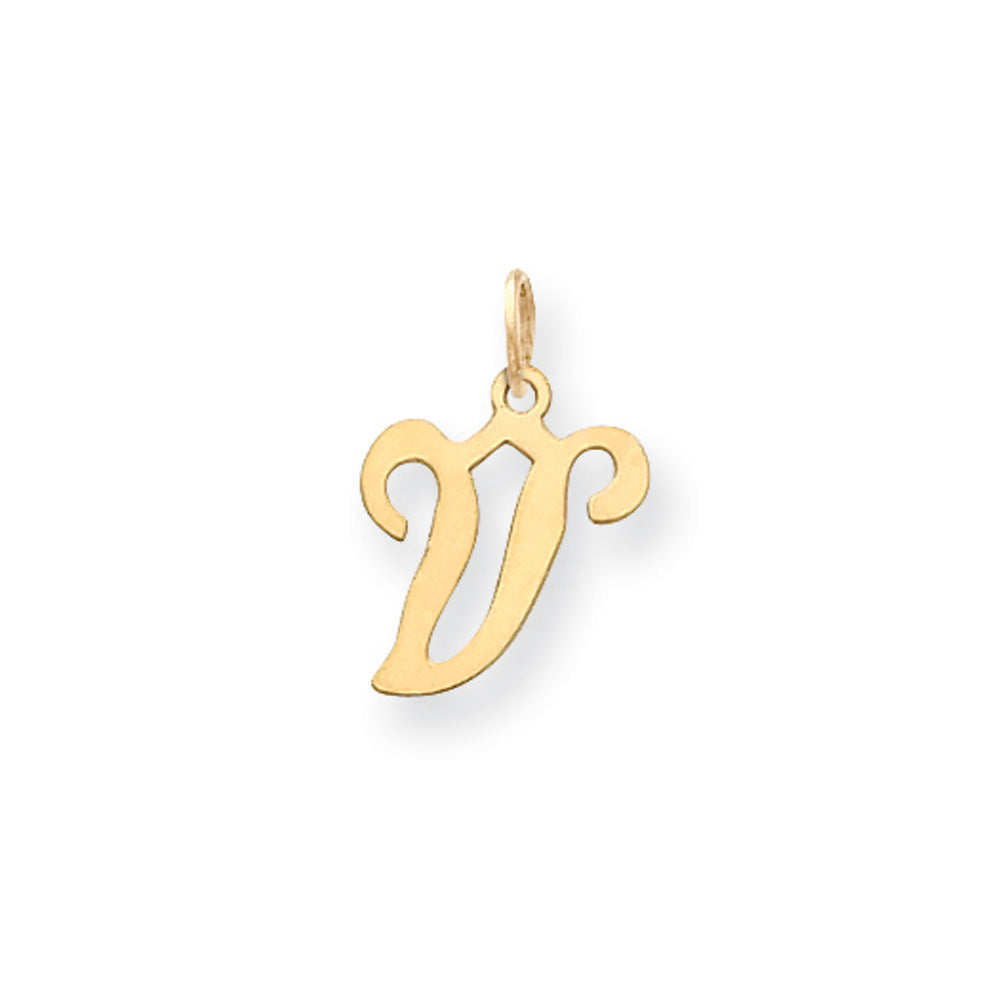 14k Yellow Gold, Sophia Collection, Small Script Initial V Pendant, Item P10436-V by The Black Bow Jewelry Co.