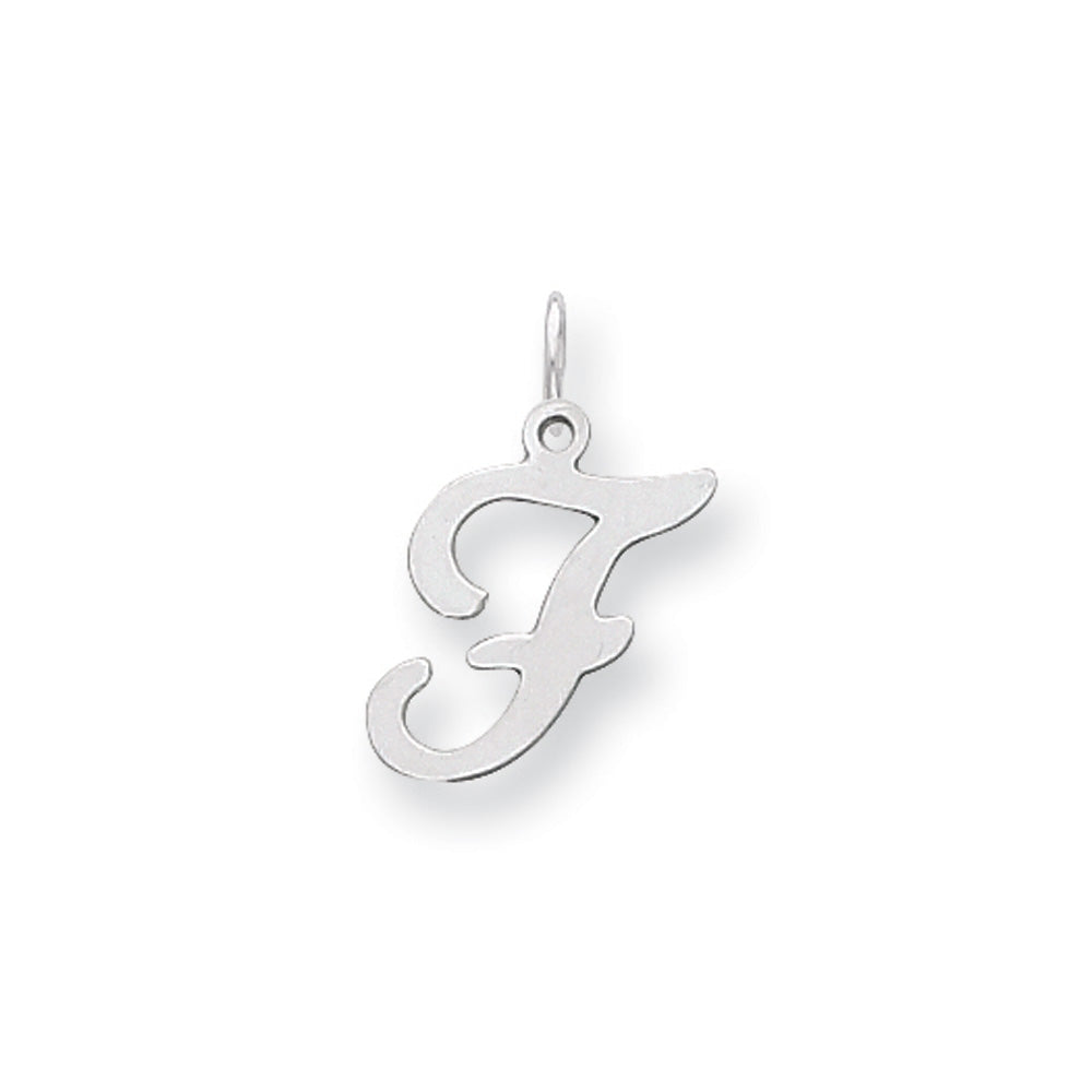 14k White Gold, Sophia Collection, Small Script Initial F Pendant, Item P10437-F by The Black Bow Jewelry Co.